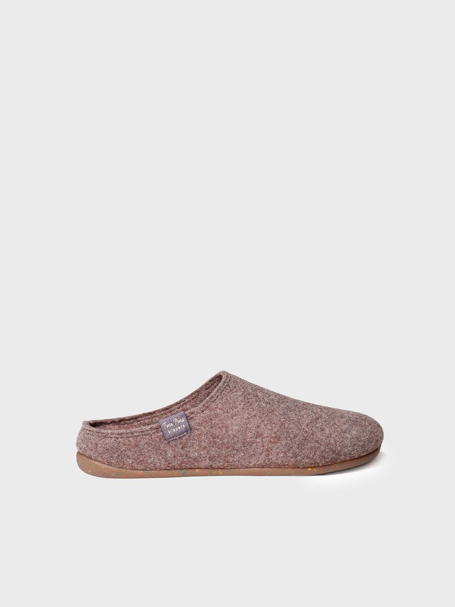 Women's clog-style slipper made from recycled felt in Taupe - MONA-FR