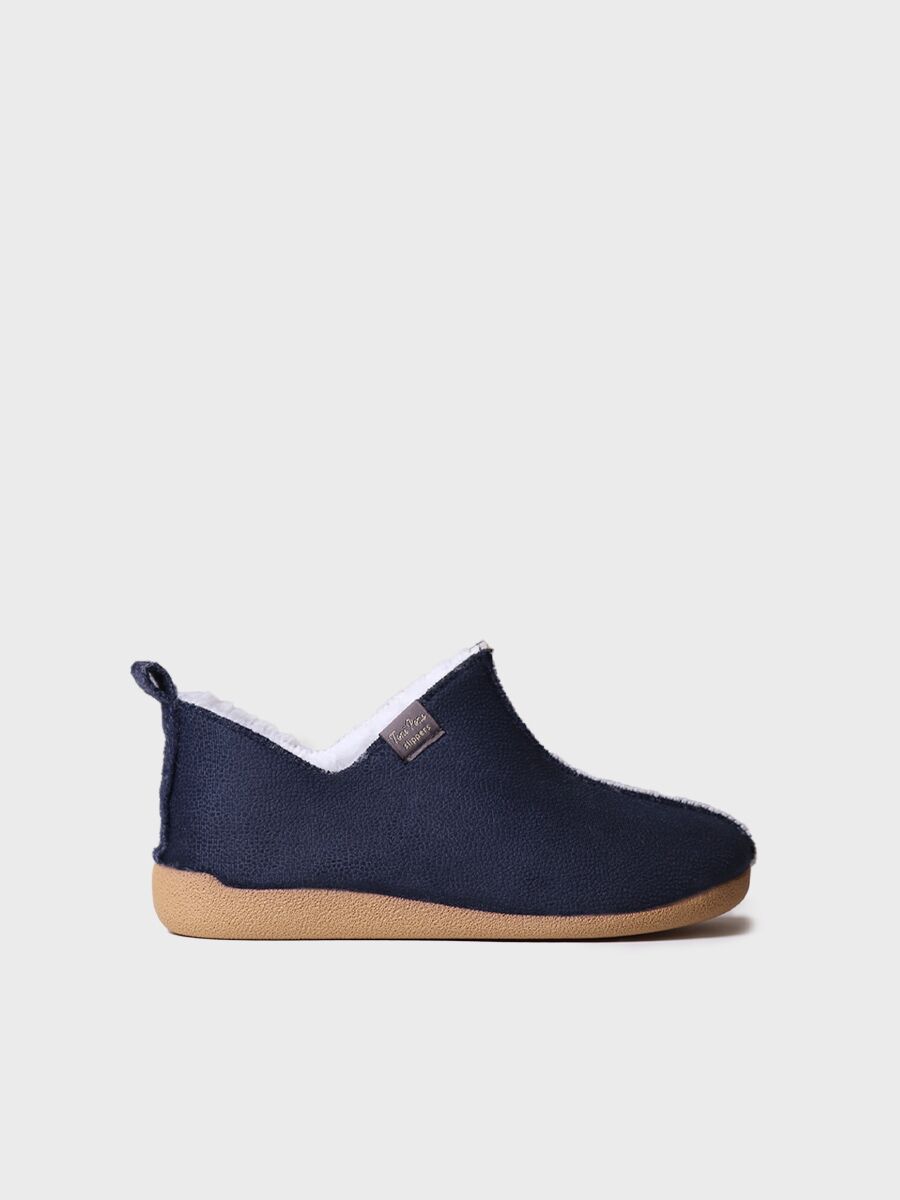 Women's Lace-up House Slipper in Leather in Navy - MOSCU-BD