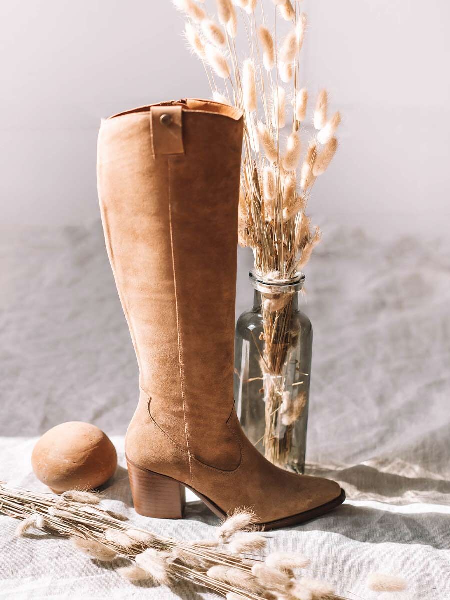 High boots for women in suede in coffee color - LYNN-SY