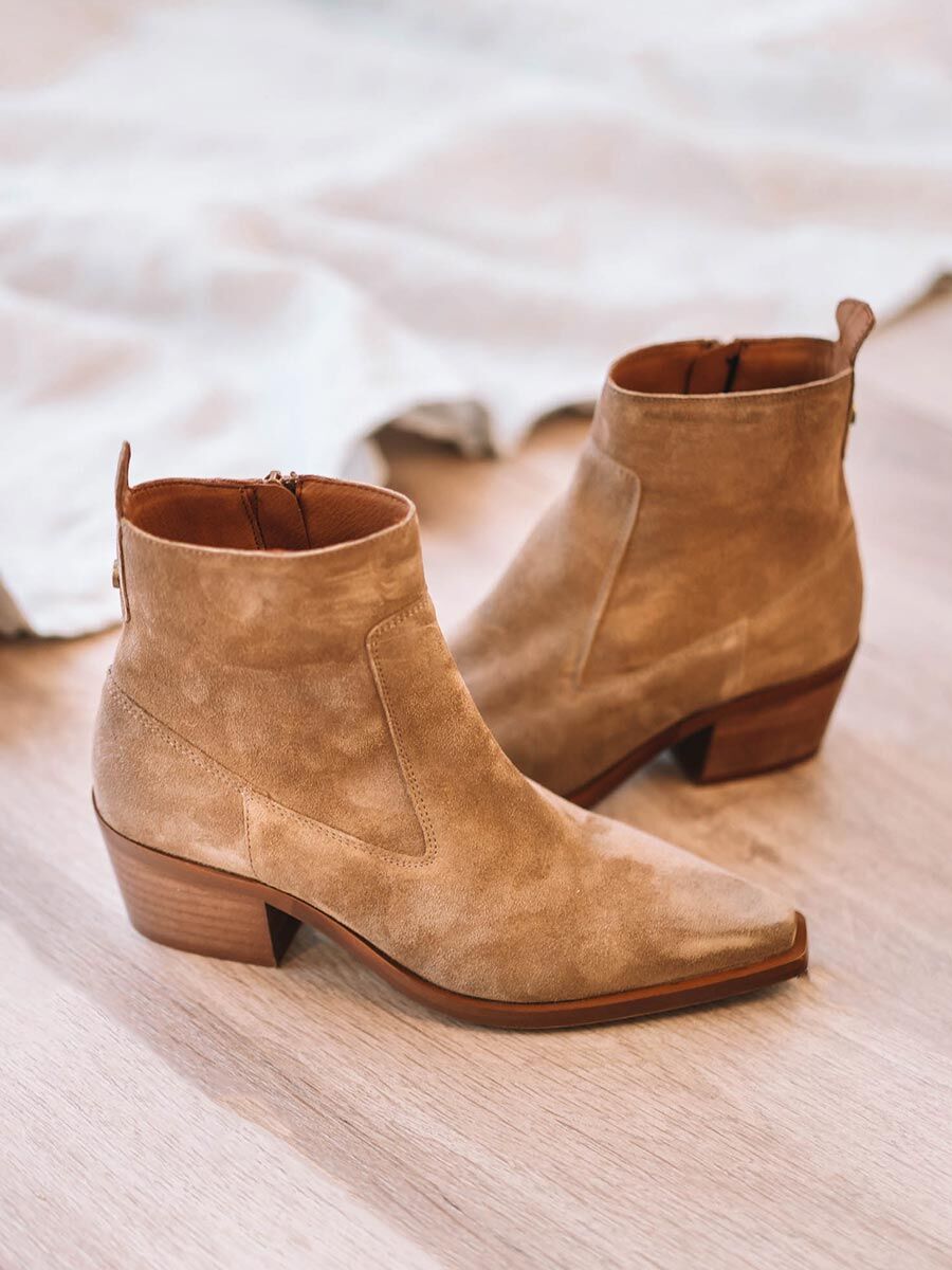 Women's Ankle boot in suede in coffee colour - IKIA-SY