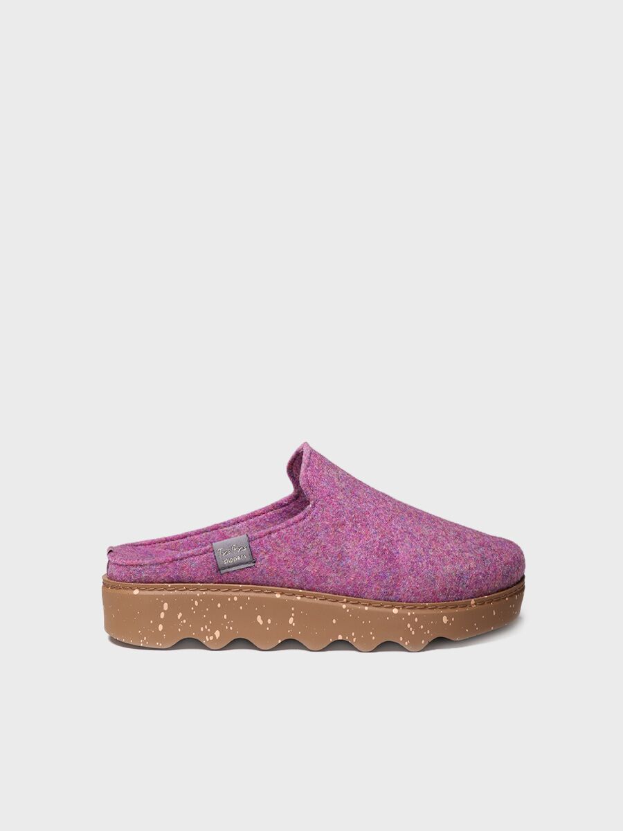 Women's clog-style slipper in recycled felt in Purple - JOKO-FR