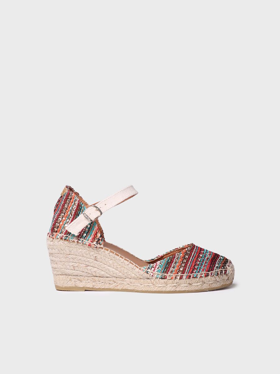Women's wedge espadrilles in multicoloured fabric - JANEL-CH