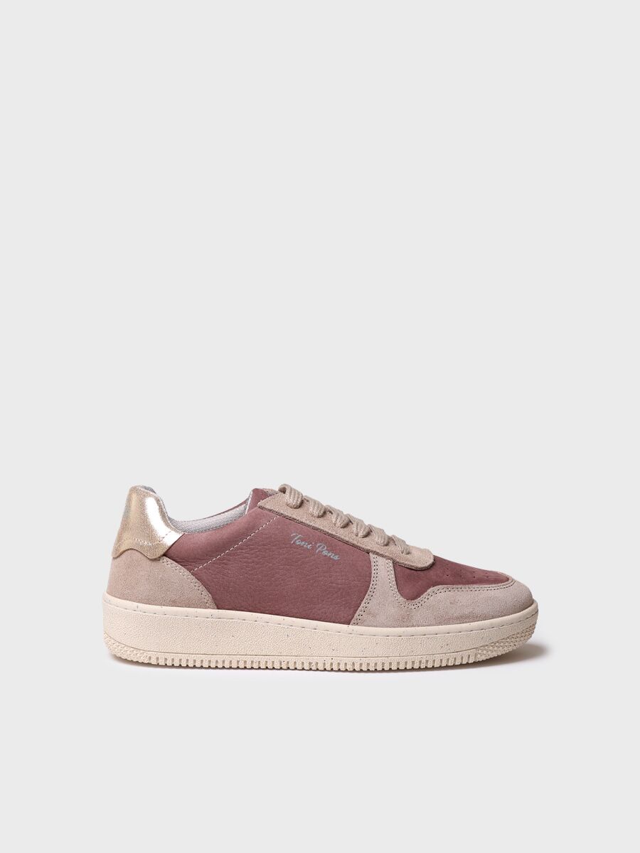 Sneaker para mujer en serraje y piel en rosa - ATENEA