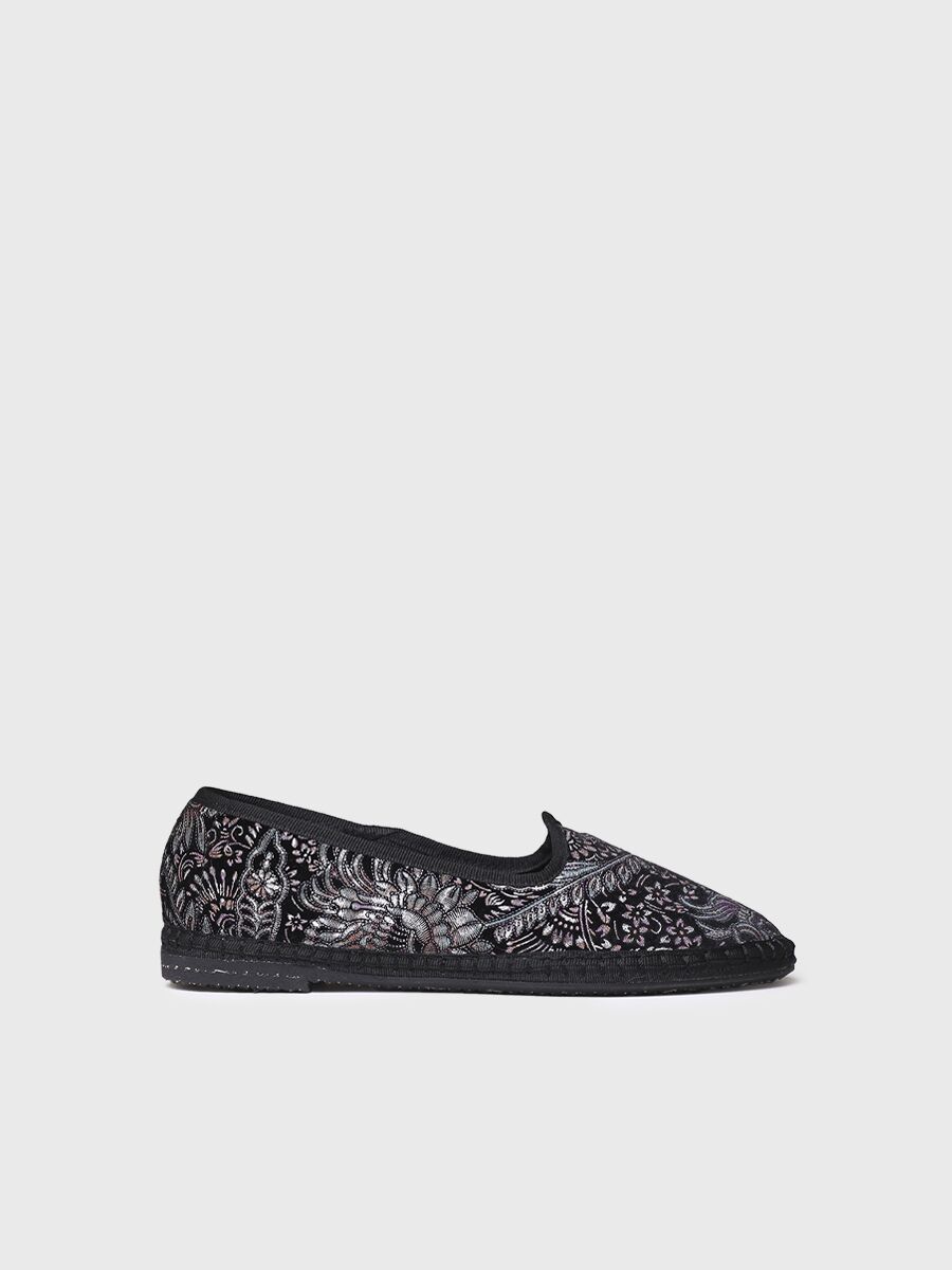 Velvet jacquard fabric Mary Jane shoe for women in black - CATIA