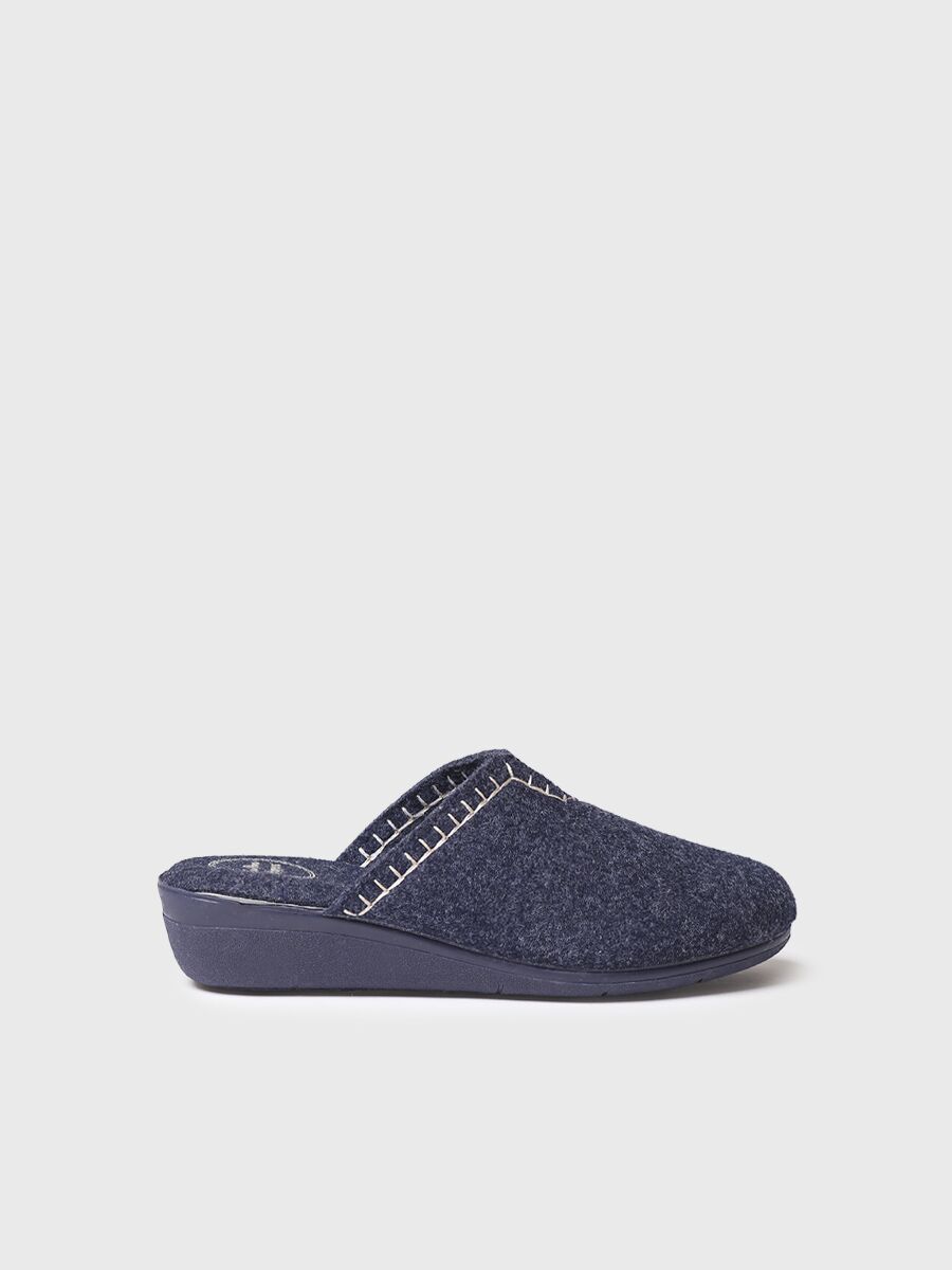 Women's clog-style slipper made from recycled felt in navy blue - CUNIT-FR