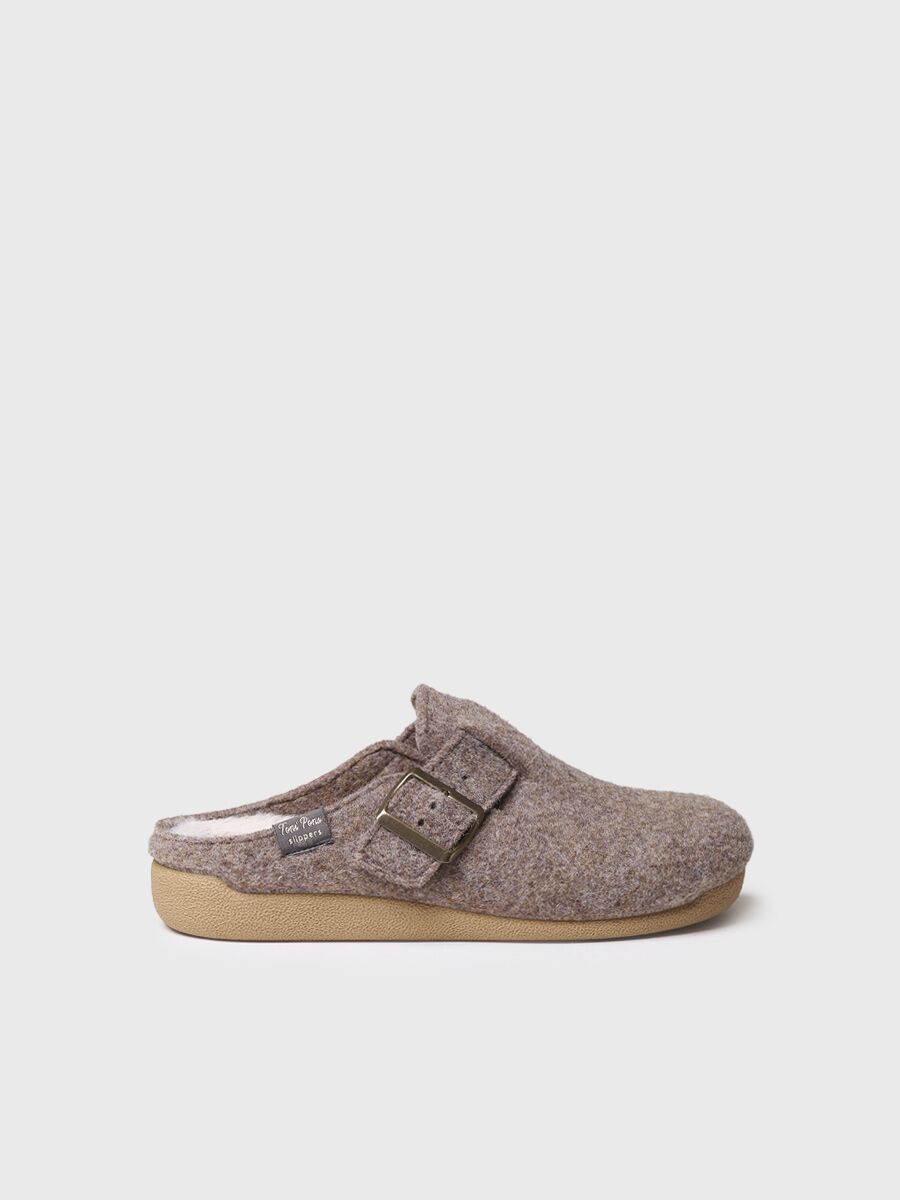 Chausson de femme type sabot avec boucle en taupe - MIMA-FP