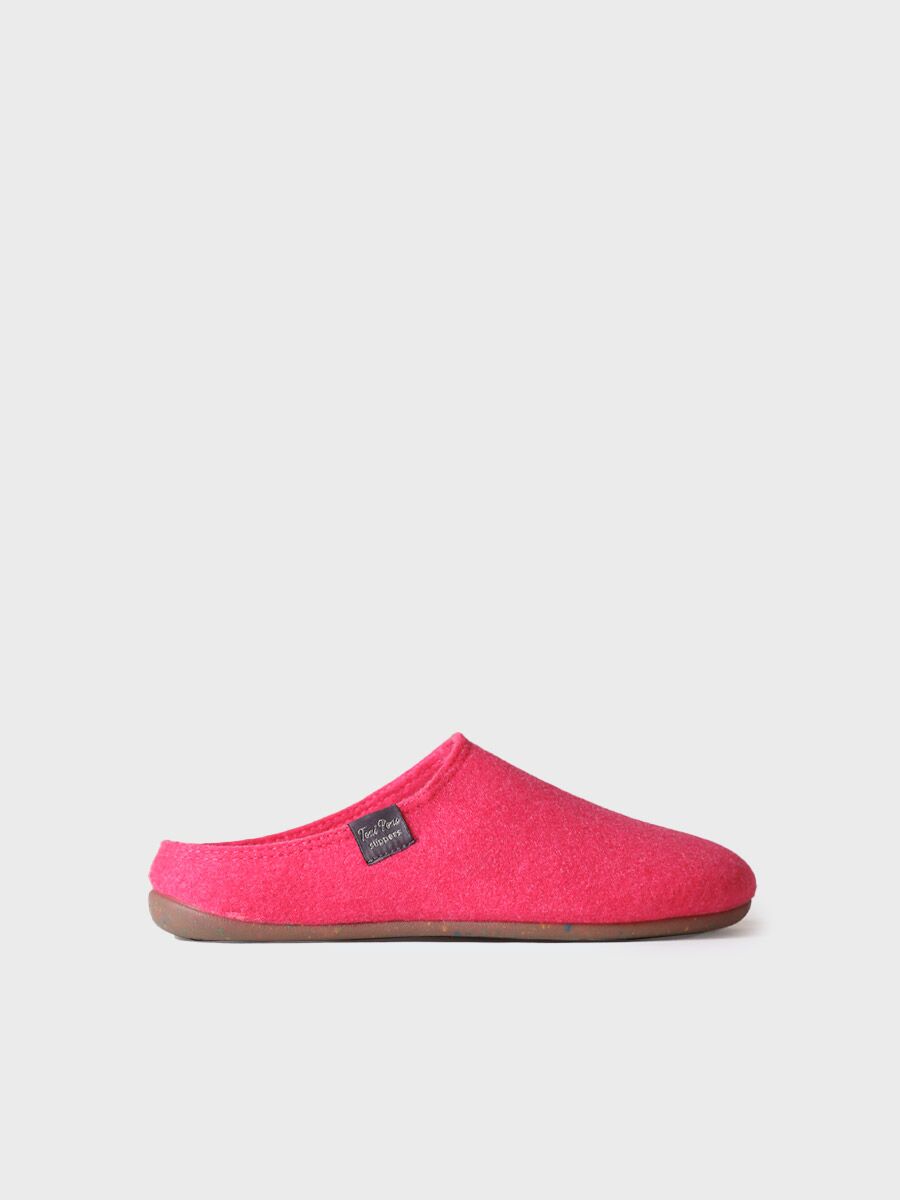 Zapatilla tipo zueco para mujer en fieltro reciclado en fucsia - MONA-FR