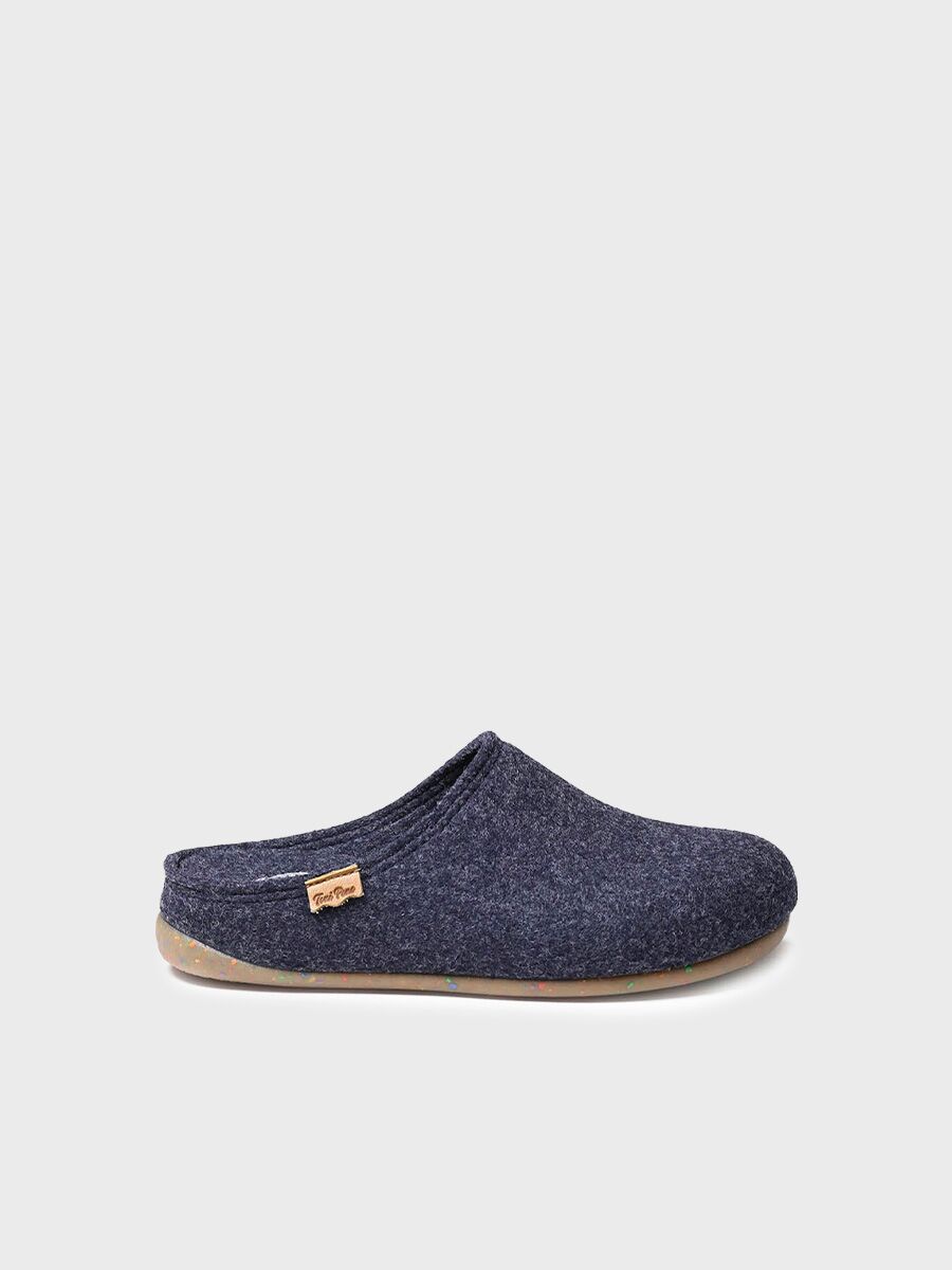 Women's clog-style slipper in recycled felt in navy - MONA-FR