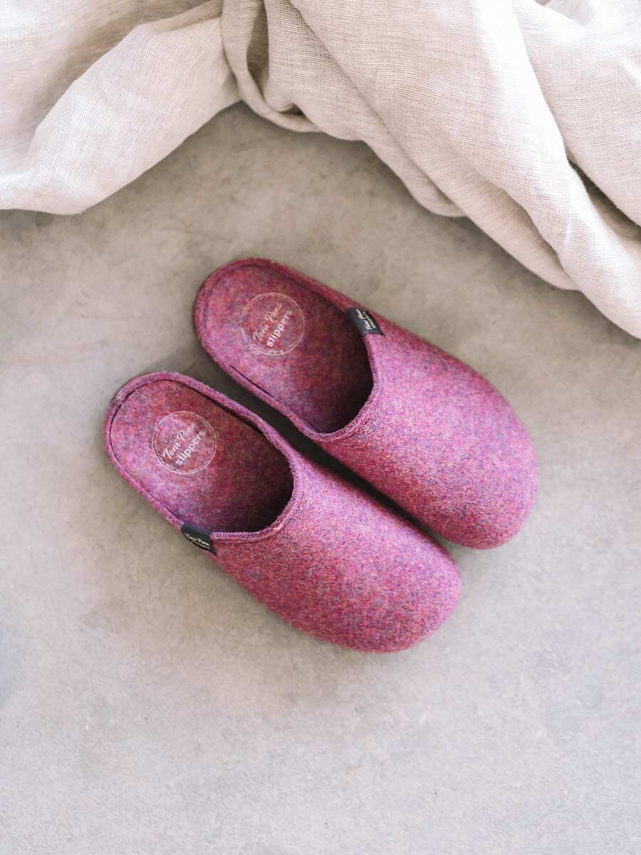 Women's clog-style slipper made from recycled felt in purple - MONA-FR