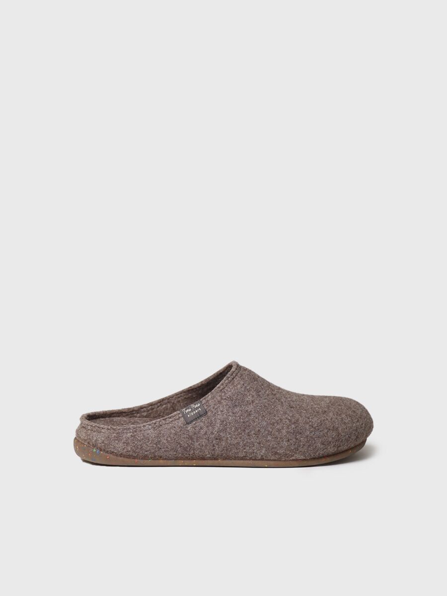 Zapatilla de casa tipo zueco para hombre en fieltro reciclado en taupe - NEO-FR