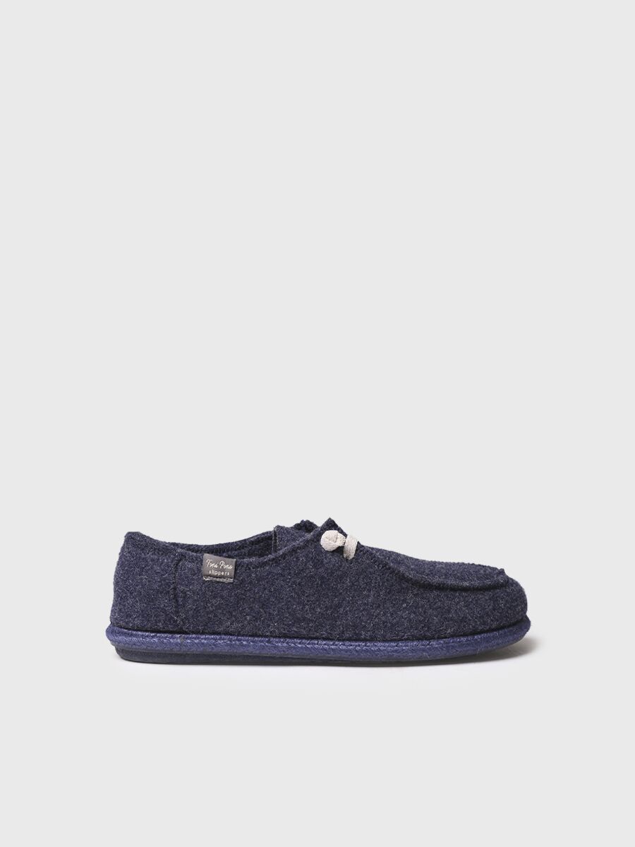 Men's slippers in recycled wool in navy blue - TIAGO-RW