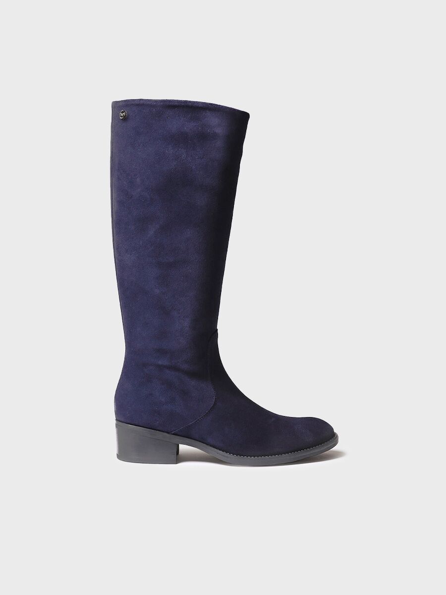 Bottes hautes pour femmes en daim bleu marine - TIROL-SY