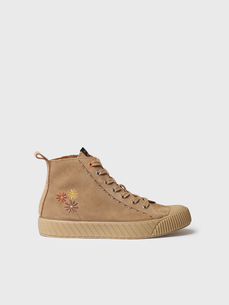 Basket montante pour femme avec détails floraux en camel - GIA-SF