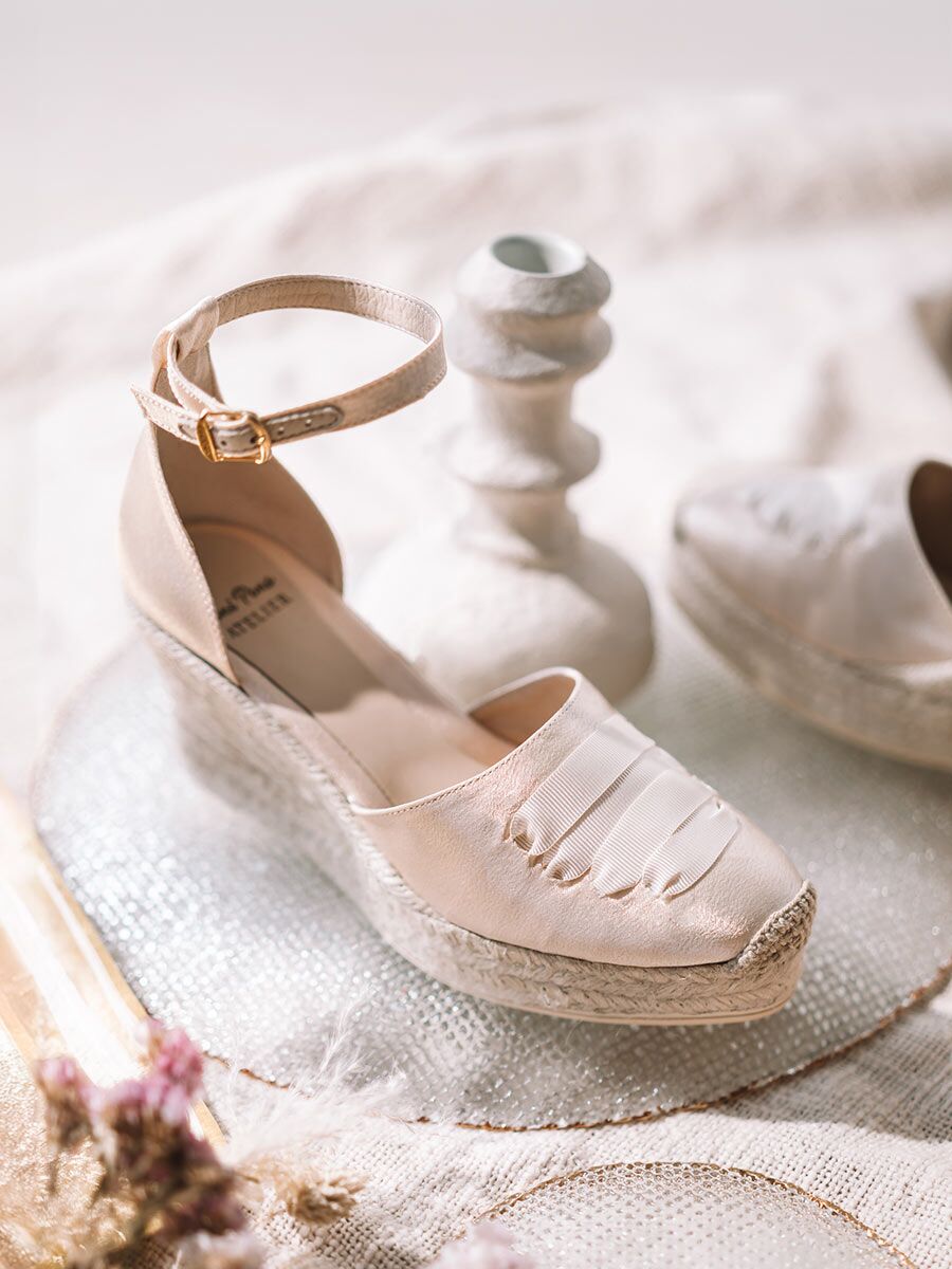 White bridal espadrilles with high wedge - AYLA