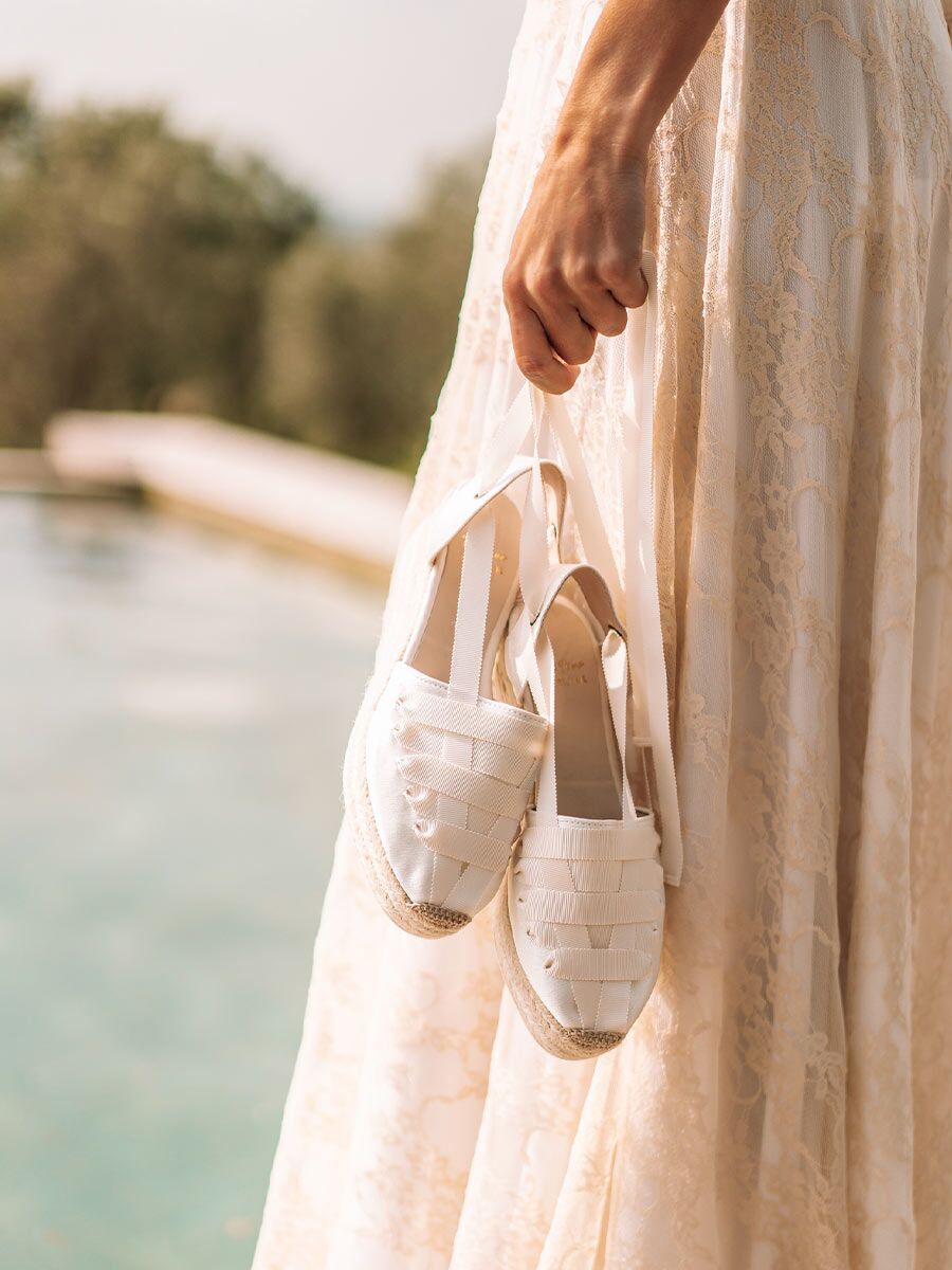 Espadrille à talon compensé de mariée - AMELIE