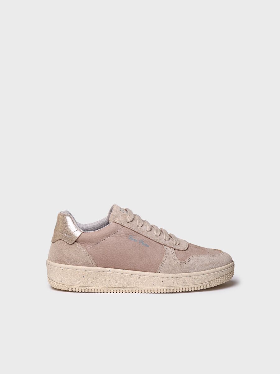 Sneaker para mujer en serraje y piel en piedra - ATENEA