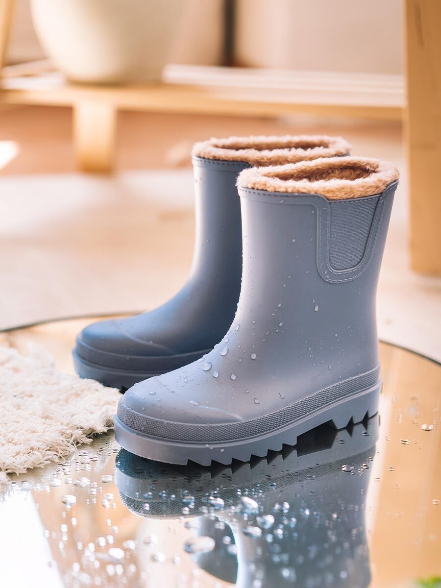 Bottes de pluie pour enfants en feutre et tissu rembourré en bleu marine - LUBLIN