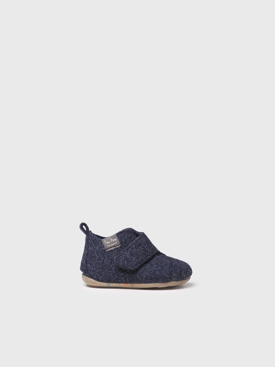 Slippers for children and babies in recycled navy blue felt - LUMI-FR