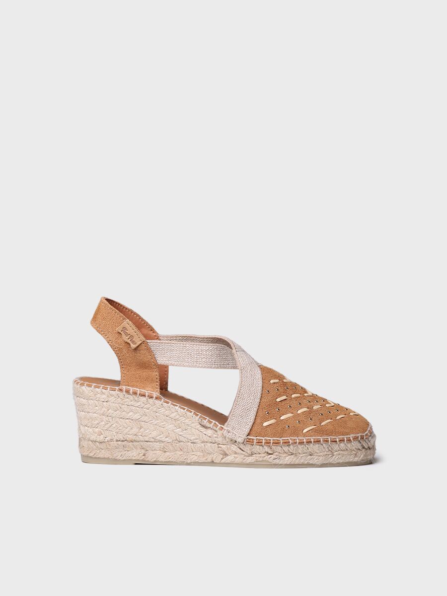 Women's espadrilles in split leather with embroidered details - TATIANA
